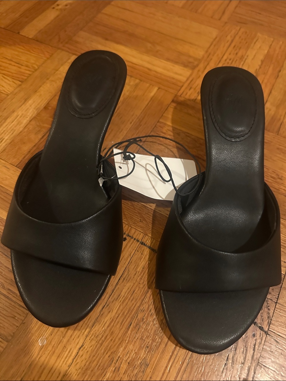 H&M Black Open-Toe Slip-On Heeled Mules